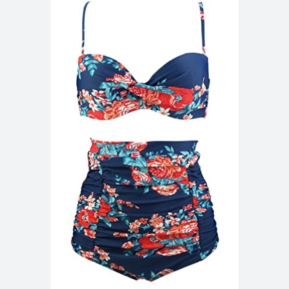 COCOSHIP Other - Retro High-Waisted Floral Bikini Set with Adjustable and removable straps